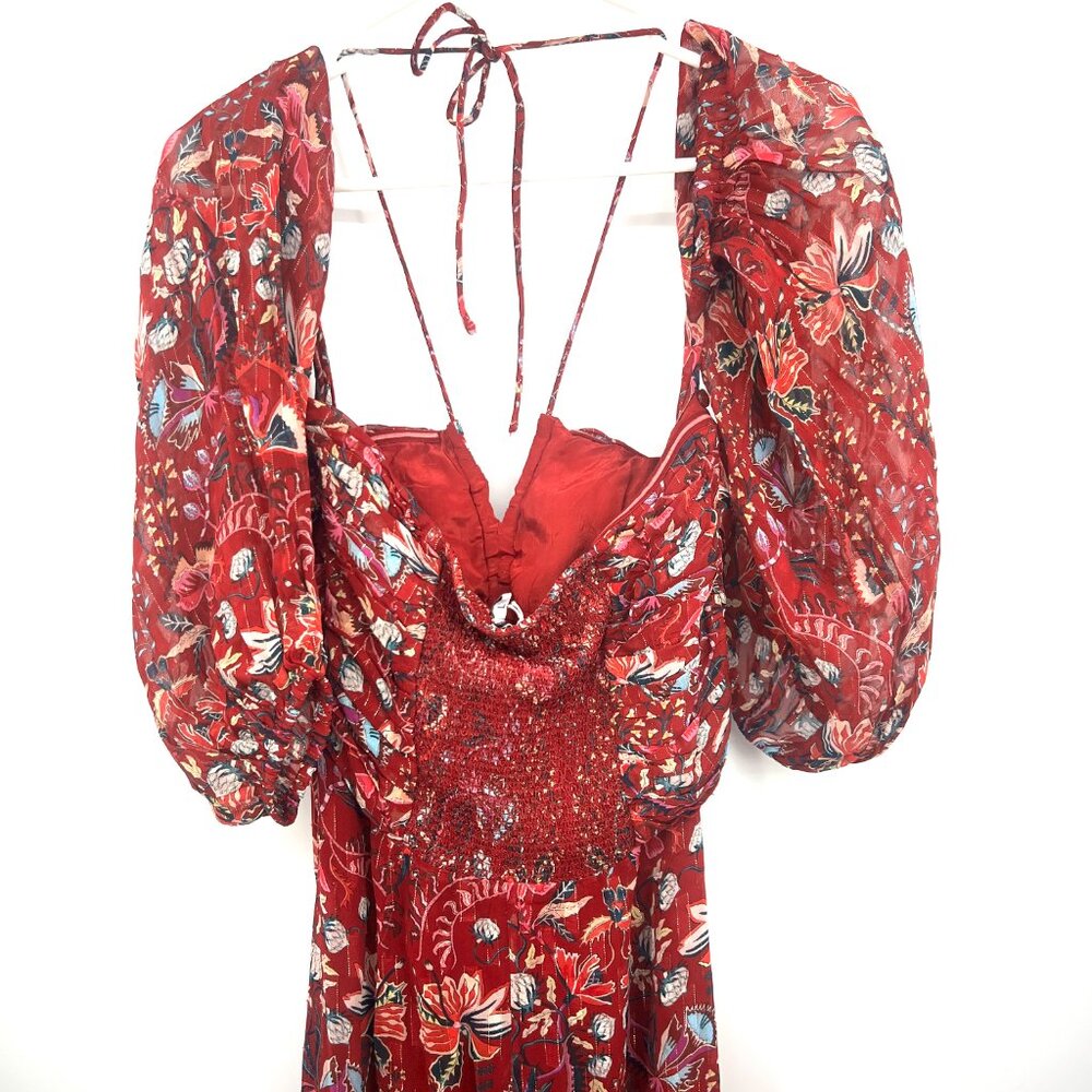 NWT Maria Cher Red Berrie Floral Midi Dress with Detachable Sleeve Size Large - Picture 8 of 11
